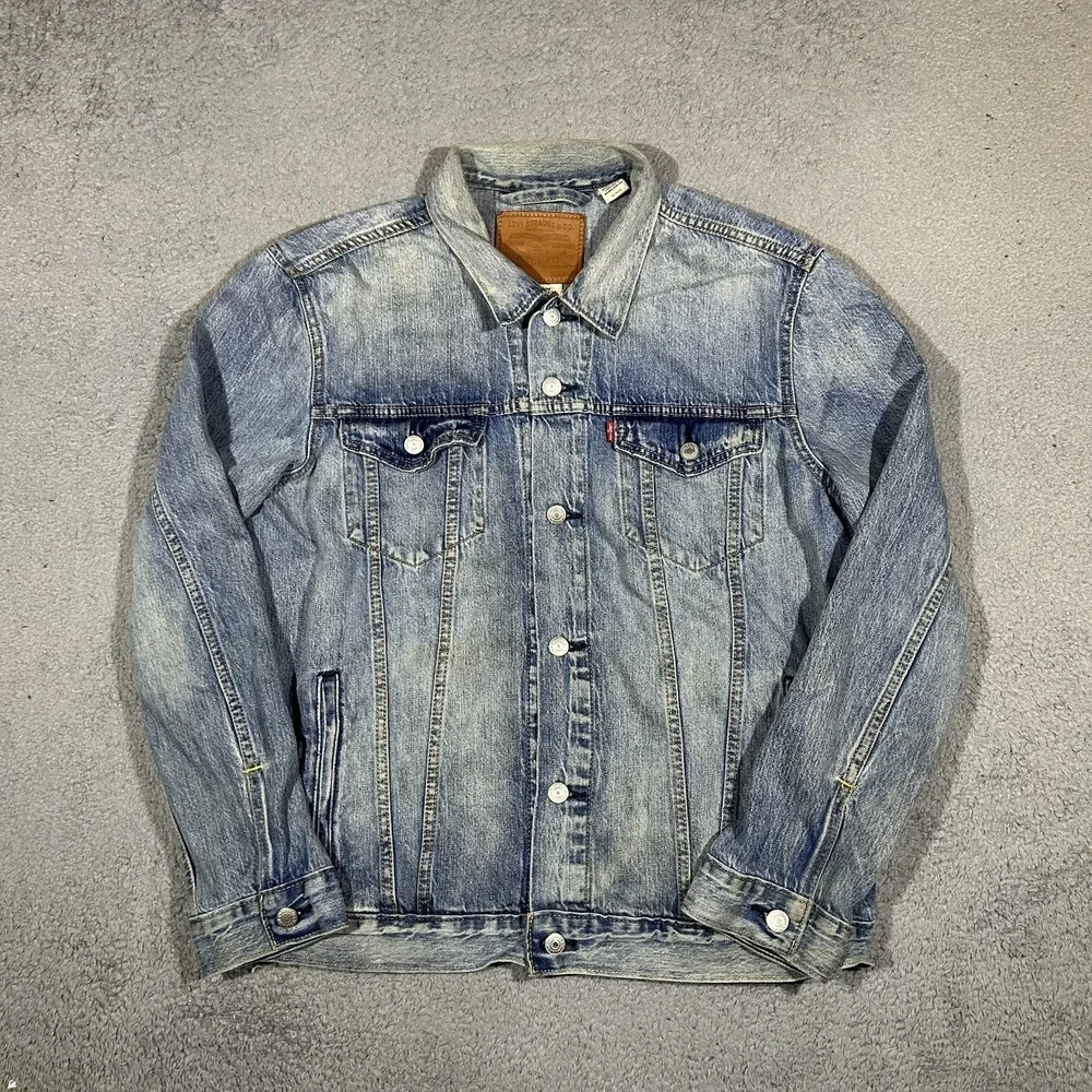 Levis Jacket Mens XL blue denim biker trucker relaxed fit #3509